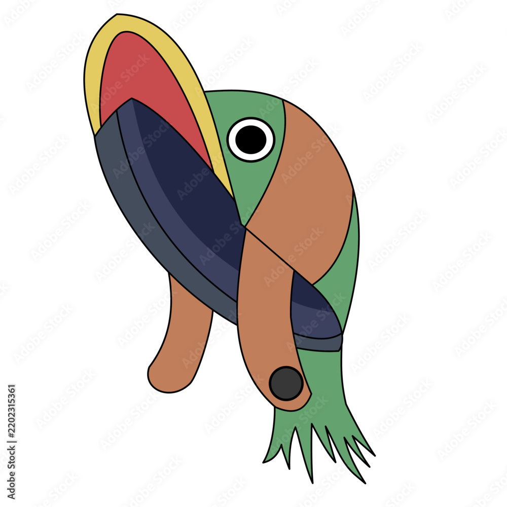 Obraz premium Abstract Colorful Toucan Kingfisher Bird Looking Up with Open Beak, Nature Mascot Clipart