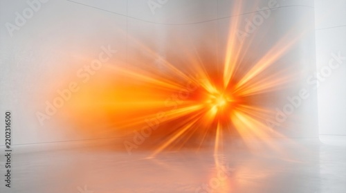 A bright orange light emanates from a white wall, casting a warm glow on the surrounding space.