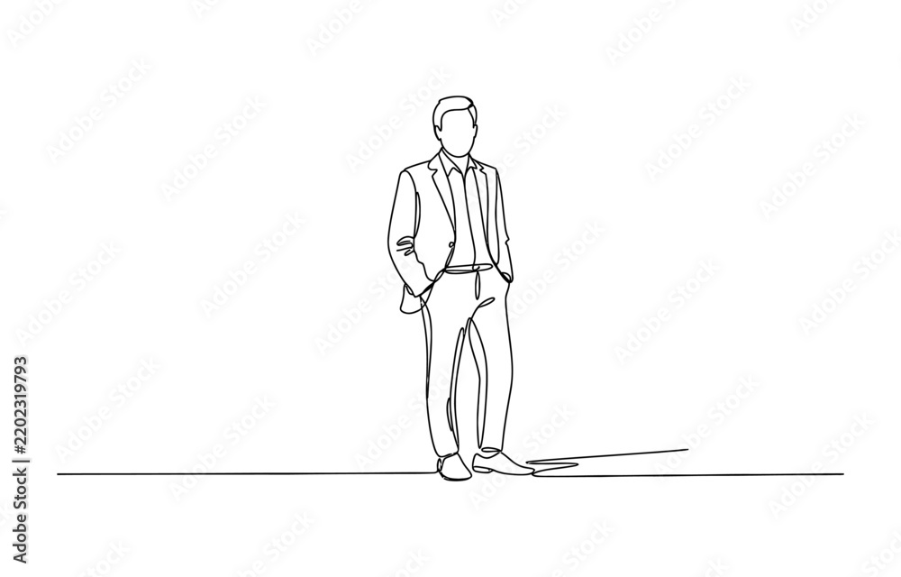Obraz premium Continuous single line drawing of a businessman standing in a formal suit