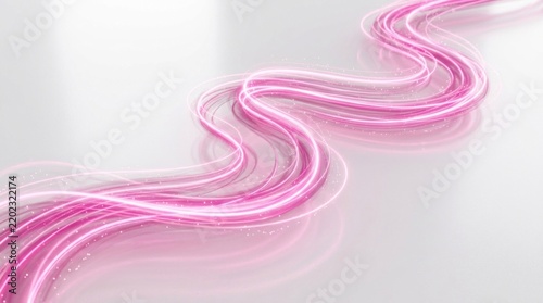 A pink and white abstract wave design with a glossy finish, flowing smoothly across a white background.
