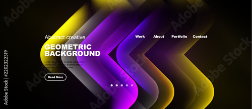 Abstract geometric design. Vibrant colors blend, creating dynamic visual experience. Website header with navigation elements present.