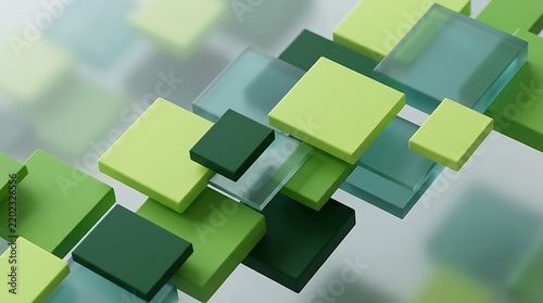 Abstract green squares and glass tiles background