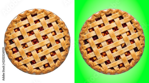 Fresh baked fruit pie with lattice crust top view