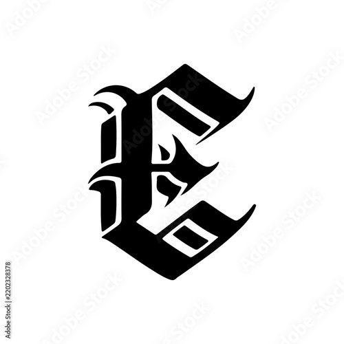 Decorative Gothic Letter E Vector Silhouette