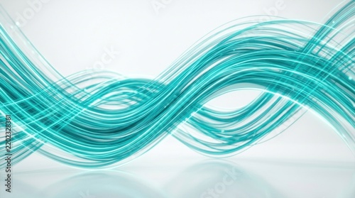 A blue and green abstract wave design with a white background.
