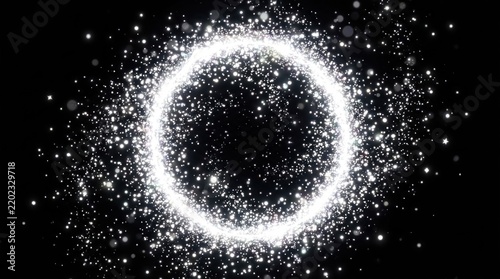 A circular, glowing, white light trail with a black background, emitting a star-like effect.