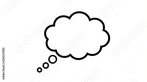 A simple black and white thought bubble icon for communication and ideas.