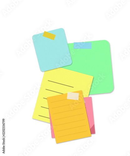 Colorful sticky notes with adhesive tape on white background