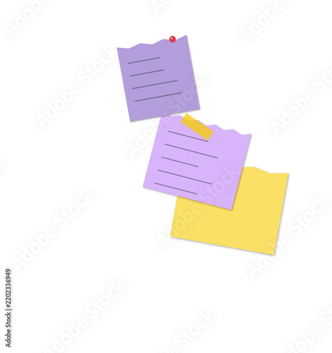 Three colorful sticky notes with lines isolated on white background