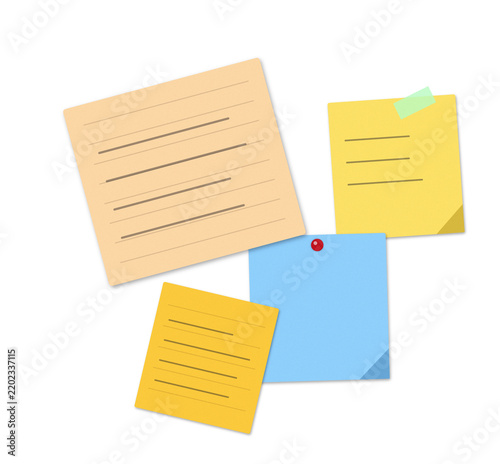Colorful sticky notes with handwritten text on white background