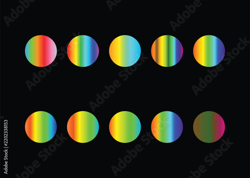 Colorful circular gradients arranged in two horizontal rows on black