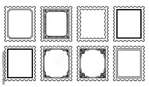 Blank Postage Stamp Frame Mockup Vintage Postal Border Vector Collection