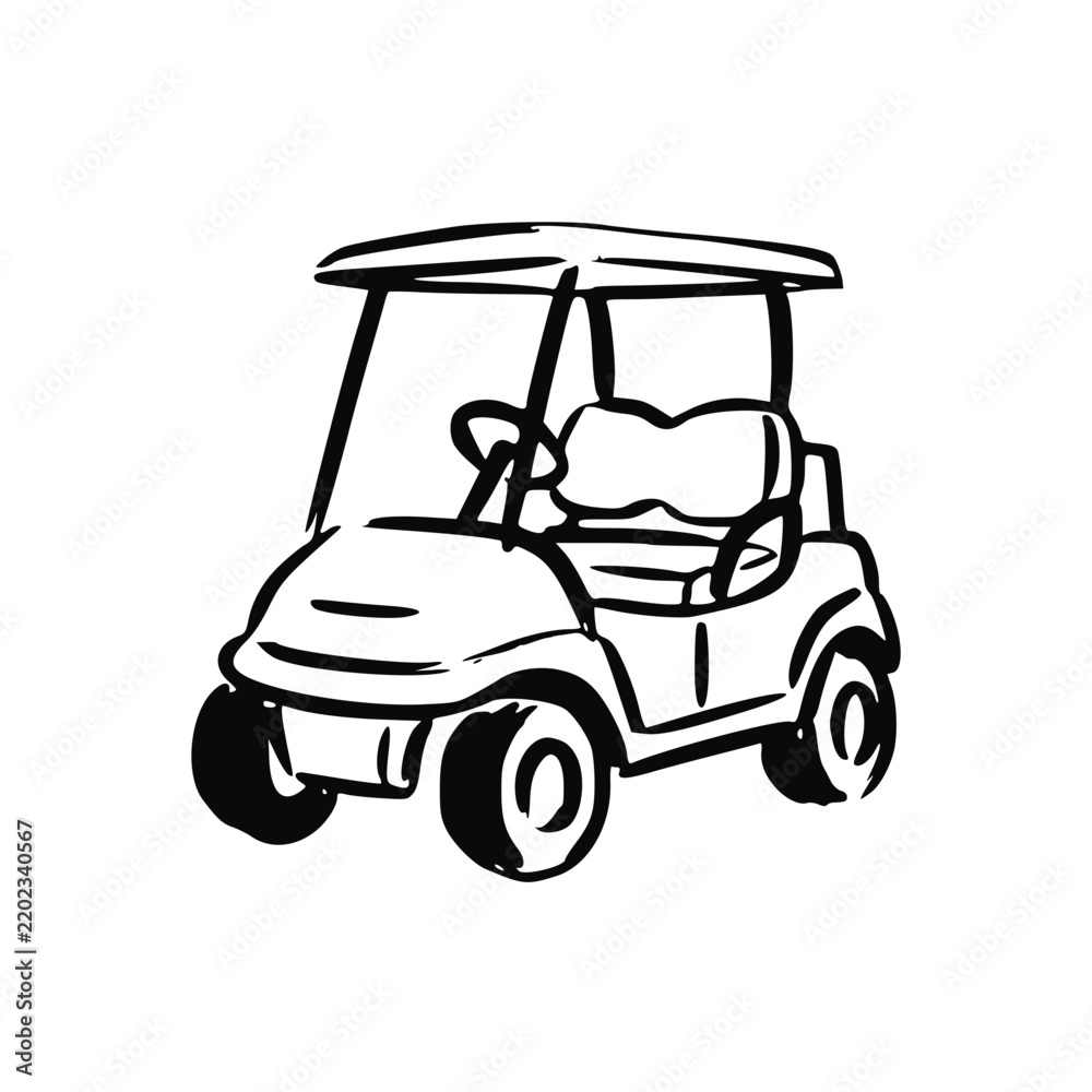 Fototapeta premium Golf Cart Handdrawn Line Art Sketch Illustration