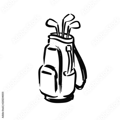 Hand Drawn Golf Bag Line Art Sketch Illustration