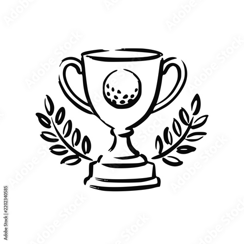 Golf Trophy Laurel Wreath Handdrawn Logo Outline Illustration