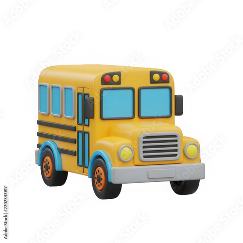 A cute 3d rendered yellow school bus isolated on a black background for educational design projects