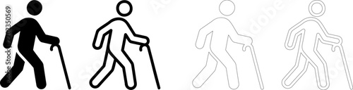 Elderly person walking icon set. Four styles of mobility symbols