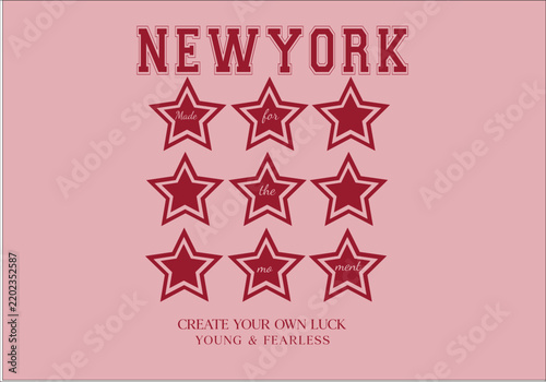 College Varsity Athletic Typography Design Collection with Positive Slogans and Stars