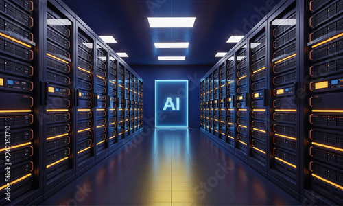 Naklejka AI data center server room, high-performance computing racks, cloud database storage