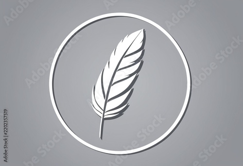 Minimalist Feather Icon Design on Grey Circle Background