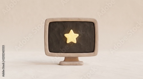 3D Clay Computer Screen with Glowing Star Representing AI Assistant