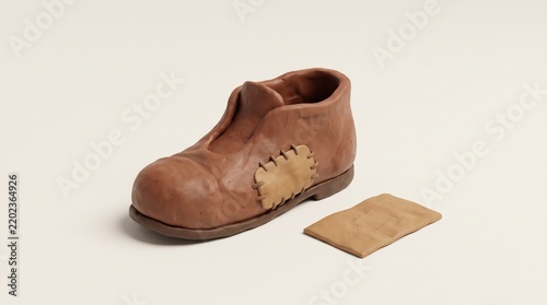 3D Clay Old Shoe with Repair Patch Representing Product Reuse