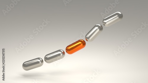 The metal capsules are arranged diagonally and the center is eye-catching orange.