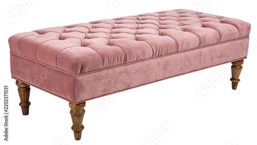 Bild auf Leinwand Elegant pink fabric upholstered velvet bench furniture isolated on transparent b