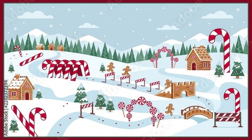 christmas village with candy cane structures and snow covered landscape candy cane christmas village