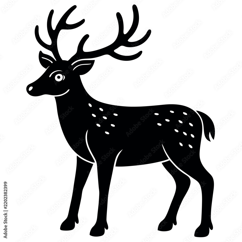 Obraz premium Reindeer pulling sleigh silhouette on white background