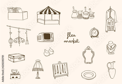 flea market doodle hand drawn drawing collection set