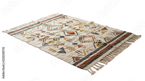 Obraz na plátně Handwoven geometric area rug with fringe isolated on a white background