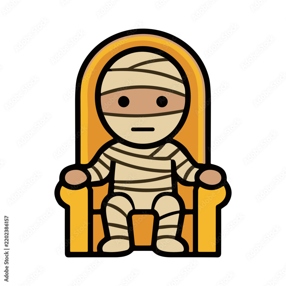 Obraz premium Pixel Art Mummy Character Sitting on Golden Throne