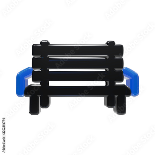Quadro su tela A3d rendered of a park bench featuring a black slatted seat and backrest with br
