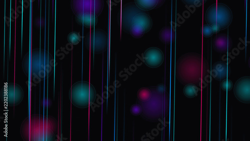 Canvastavla Abstract luminescent motion blur with glowing spheres and vertical light streaks