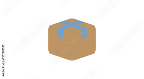 Hexagonal package with blue tape is displayed on a white background parcel