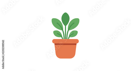 Potted plant with green leaves is a flat vector illustration on a white background