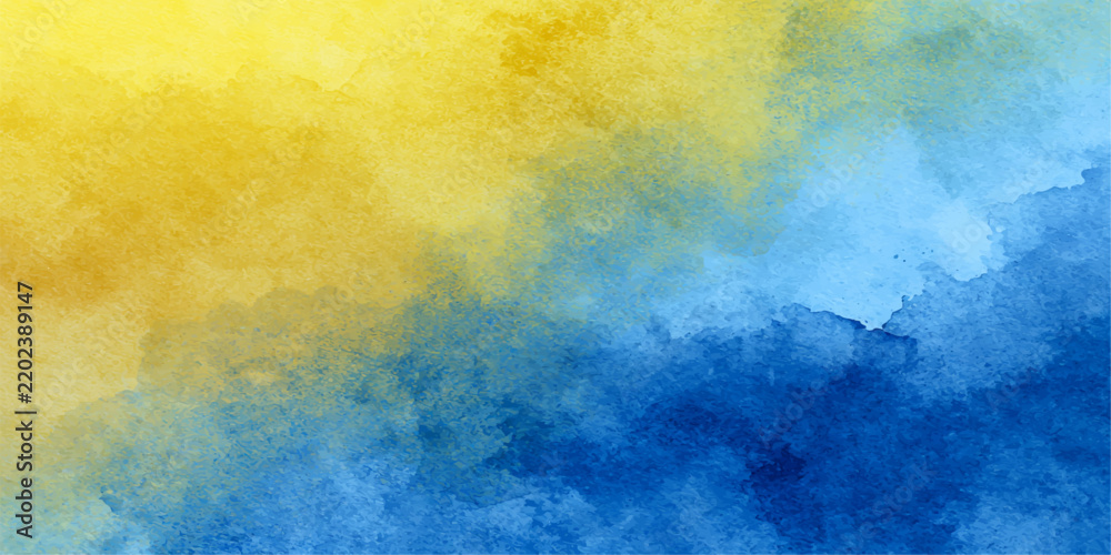 Fototapeta premium Abstract watercolor wash with flowing textures in vibrant yellow and deep blue hues, creating a dynamic and artistic backdrop.