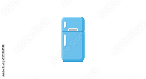 Light blue refrigerator illustration with handles and a freezer compartment stands on a white background