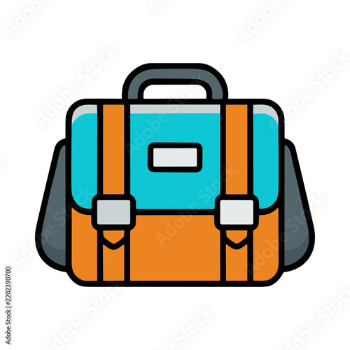 Retro Pixel Art Illustration of a Satchel Bag with Orange and Teal Accents