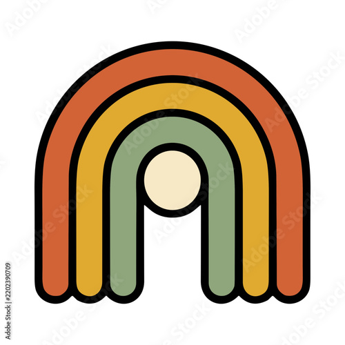 Retro Rainbow Arch with Abstract Circle in Cream and Earth Tones