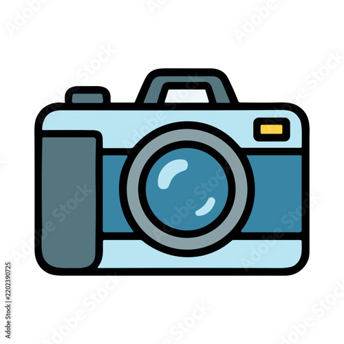 Retro Style Digital Camera With Blue Body And Black Lens