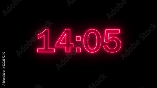 glowing neon 15 minute Countdown. neon 15 to 14 minute Countdown timer on black background. neon Countdown timer from 15 minute to 14 minute suitable for presentations. 4k video and animation