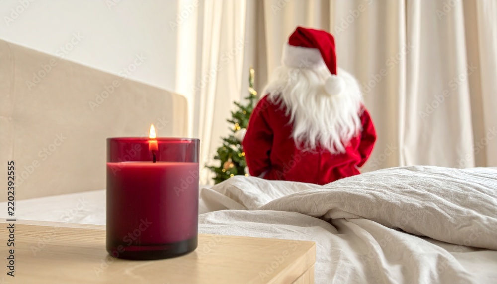 Fototapeta premium 午後の光に包まれるサンタクロースとツリー 静かで上品なクリスマス背景