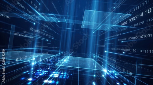 Futuristic technology data network connection and digital data transfer 3D rendering.