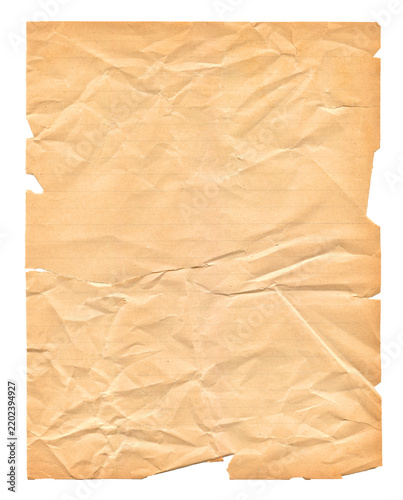 Obraz na płótnie Brown crumpled lined paper isolated on white