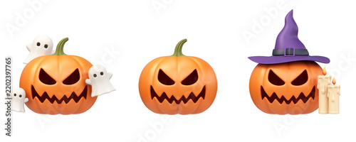 Obraz na płótnie 3D Halloween Pumpkin Set