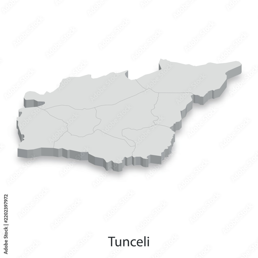 Obraz premium 3D Map of Tunceli Province, Turkey - Administrative Divisions