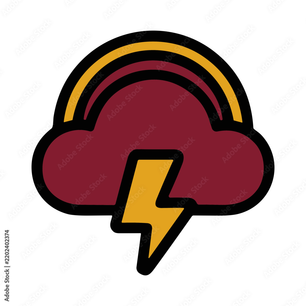Obraz premium Stylized illustration of a thunder cloud with a rainbow above and a lightning bolt below
