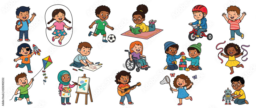 Fototapeta premium Diverse Children Enjoying Various Activities